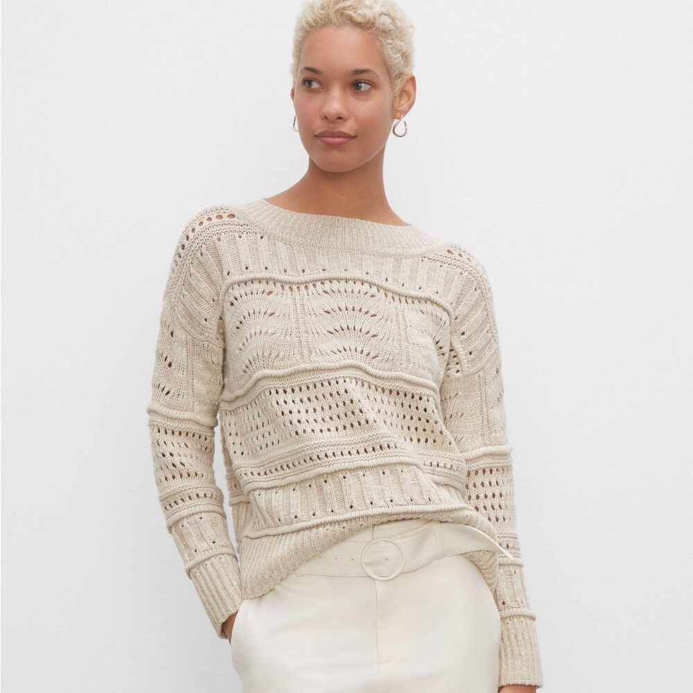 Club Monaco Pointelle Sweater | Oatmeal, Size Small (Like New)